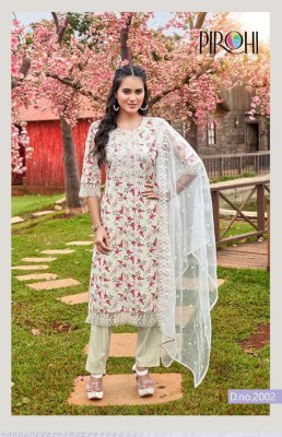 Pirohi By Rajavir Schiffle Vol 1 Designer Kurti Pant Dupatta Set Wholesale Kurti catalogue  kurtis catalogs