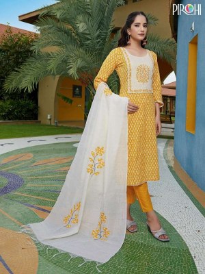 Pirohi Cotton Rani beautiful Cotton Kurti pant dupatta set wholesale Kurti catalogue Surat  kurtis catalogs