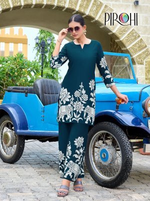 Pirohi Kit Kat Rayon Cord Set Featuring Mill Print and Palazzo Bottom Designed for Indian Hips Wholesale co ord set catalogs