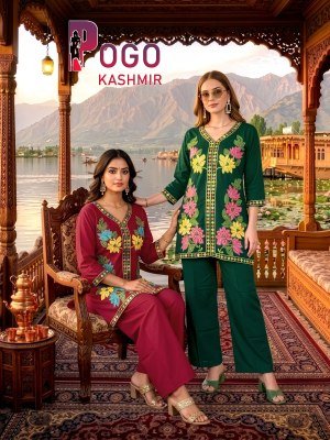 Pogo Kashmir Rayon Kashmiri Embroidered 2-Piece Co-Ord Palazzo Set with Pockets wholesale catalogs