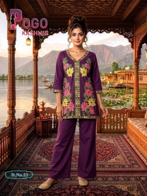 Pogo Kashmir Rayon Kashmiri Embroidered 2 Piece Co Ord Palazzo Set with Pockets co ord set catalogs