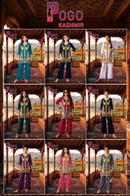 Pogo Kashmir Rayon Kashmiri Embroidered 2 Piece Co Ord Palazzo Set with Pockets co ord set catalogs