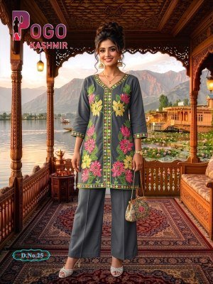 Pogo Kashmir Rayon Kashmiri Embroidered 2 Piece Co Ord Palazzo Set with Pockets co ord set catalogs