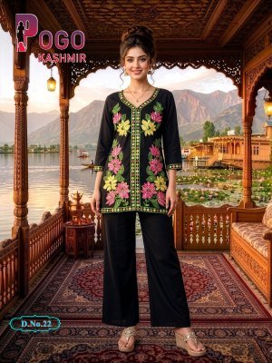Pogo Kashmir Rayon Kashmiri Embroidered 2 Piece Co Ord Palazzo Set with Pockets co ord set catalogs