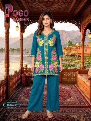 Pogo Kashmir Rayon Kashmiri Embroidered 2 Piece Co Ord Palazzo Set with Pockets co ord set catalogs