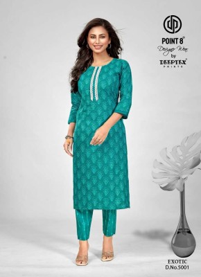 Point 8 By Deeptex Prints Exotic Vol 5 Pure Embroidered Cotton Kurti With Pant set Wholesale Kurti catalogue  kurtis catalogs