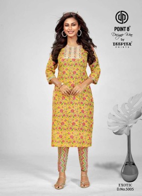 Point 8 By Deeptex Prints Exotic Vol 5 Pure Embroidered Cotton Kurti With Pant set Wholesale Kurti catalogue  kurtis catalogs