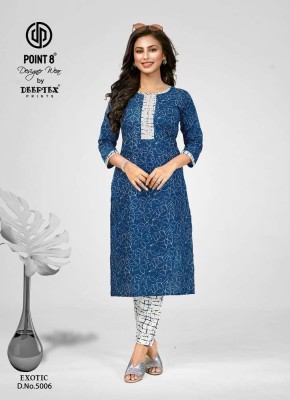 Point 8 By Deeptex Prints Exotic Vol 5 Pure Embroidered Cotton Kurti With Pant set Wholesale Kurti catalogue  kurtis catalogs