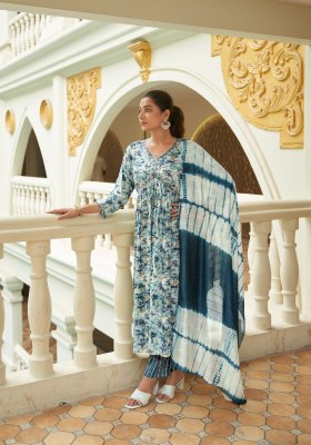 Pooja vol 8 by Mystic 9 Heavy Rayon Foil Print With Aliya Cut kurti pant and dupatta catalogue at low rate  readymade suit catalogs