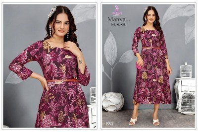 Poonam Designer Manya Vol 01 Premium Rayon Gown with Leather Belt  Elegant Designer Partywear Wholesale kurtis catalogs