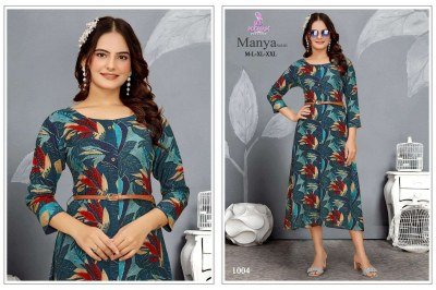 Poonam Designer  Manya Vol 01 Trendy Designer Rayon Gown with Leather Belt Wholesale kurtis catalogs