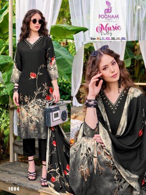 Poonam Designer Music Party Pure Muslin Shimmer Kurti with Handwork, Roman Silk Pants And Printed Dupatta with Four side Handmade Tussles Wholesale kurtis catalogs