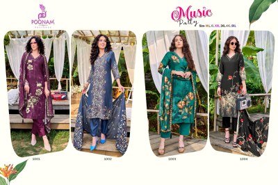 Poonam Designer Music Party Pure Muslin Shimmer Kurti with Handwork, Roman Silk Pants And Printed Dupatta with Four side Handmade Tussles Wholesale kurtis catalogs
