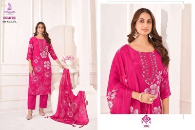 Poonam Designer Sumeru Kurti  Pure Crepe, Handcrafted Print, Mal-Mal Cotton Bottom, Georgette Dupatta with Tassels Wholesale kurtis catalogs