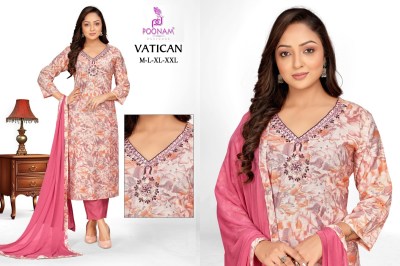 Poonam Designer Vatican Fabric Suit  Mirror Neck Handwork Pant with Pocket Nazneen Dupatta Wholesale kurtis catalogs