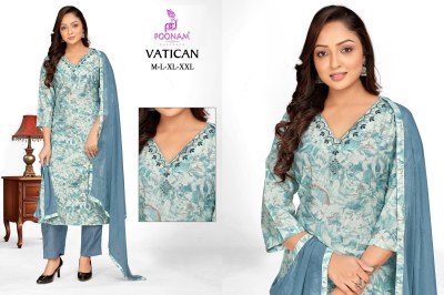 Poonam Designer Vatican Fabric Suit  Mirror Neck Handwork Pant with Pocket Nazneen Dupatta Wholesale kurtis catalogs