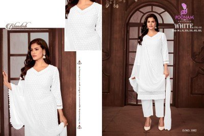 Poonam White Vol 2 Pure Rayon Chikankari Kurti Set with Heavy Rayon Pant And Nazneen Dupatta Wholesale kurtis catalogs