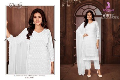 Poonam White Vol 2 Pure Rayon Chikankari Kurti Set with Heavy Rayon Pant And Nazneen Dupatta Wholesale kurtis catalogs