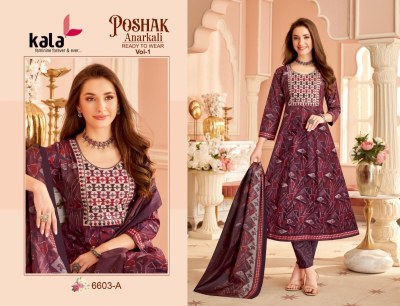Poshak vol 1 by Kala Cotton Printed Neck Work Anarkali style kurti pant with dupatta collation with low price  readymade suit catalogs