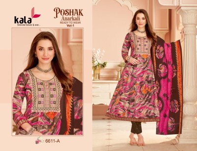 Poshak vol 1 by Kala Cotton Printed Neck Work Anarkali style kurti pant with dupatta collation with low price  readymade suit catalogs