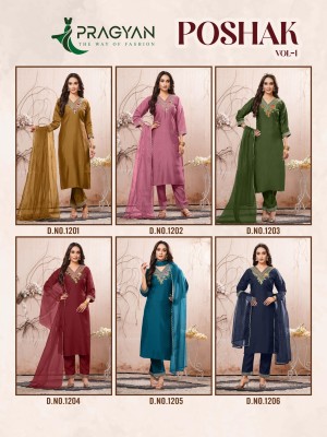 Poshak vol 1 by Pragyan full embroidered top bottom and dupatta collection readymade suit catalogs