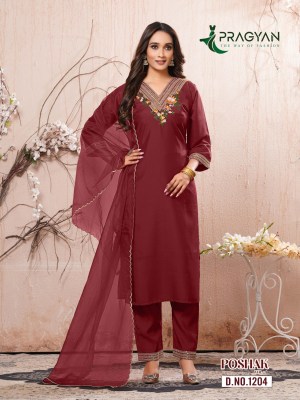 Poshak vol 1 by Pragyan full embroidered top bottom and dupatta collection readymade suit catalogs