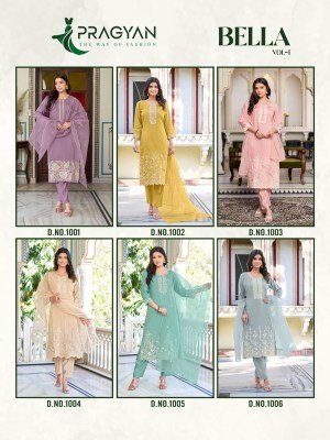 Pragyan Bela Vol 1 Rakhi Edition Heavy Roman Silk Embroidered Straight Suit Pant with Orgenza Cutwork Dupatta Wholesale kurtis catalogs