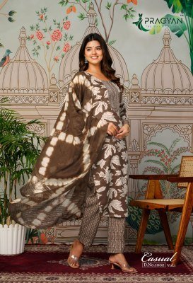 Pragyan Casual Vol 1 Straight Cut Kurti Set with Dupatta Foil Print And Embroidery Product Wholesale kurtis catalogs
