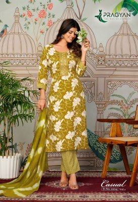 Pragyan Casual Vol 1 Straight Cut Kurti Set with Dupatta Foil Print And Embroidery Product Wholesale kurtis catalogs
