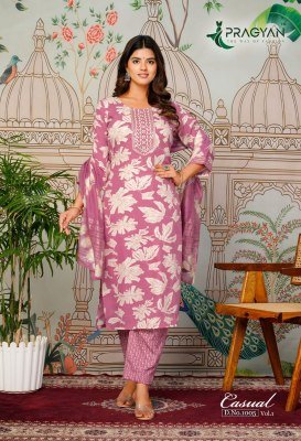 Pragyan Casual Vol 1 Straight Cut Kurti Set with Dupatta Foil Print And Embroidery Product Wholesale kurtis catalogs
