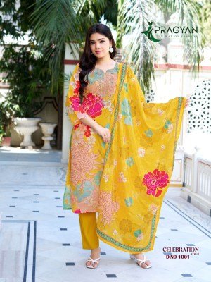 Pragyan Celebration Vol 1 Heavy Cinon Printed Top with Full Aster Embroidery, Digital Dupatta And Roman Fabric Pant Set Wholesale kurtis catalogs