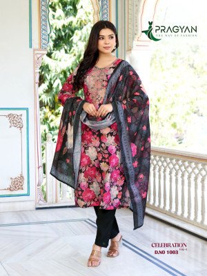 Pragyan Celebration Vol 1 Heavy Cinon Printed Top with Full Aster Embroidery, Digital Dupatta And Roman Fabric Pant Set Wholesale kurtis catalogs