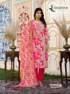 Pragyan Celebration Vol 1 Heavy Cinon Printed Top with Full Aster Embroidery, Digital Dupatta And Roman Fabric Pant Set Wholesale kurtis catalogs