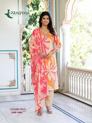 Pragyan Celebration Vol 1 Heavy Cinon Printed Top with Full Aster Embroidery, Digital Dupatta And Roman Fabric Pant Set Wholesale kurtis catalogs