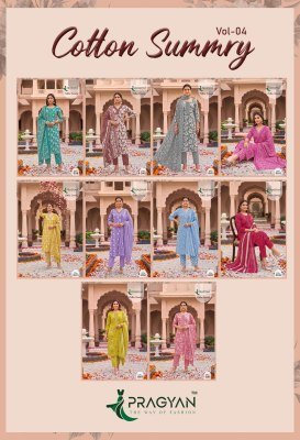 Pragyan Cotton Summry Vol. 4 Kurta Pant Dupatta Set readymade suit catalogs