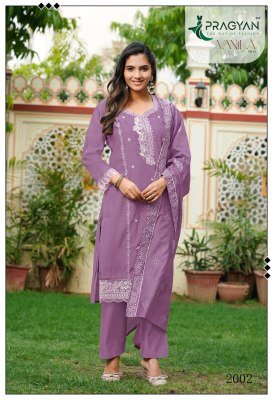 Pragyan Vanila 2 Roman Silk Embroidered Kurti Pant Dupatta Set readymade suit catalogs