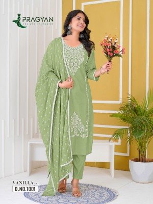 Pragyan Vanilla Vol 1  Heavy Roman Silk Top with Full Aster Embroidery And Chanderi Printed Dupatta with Border Lace Wholesale kurtis catalogs