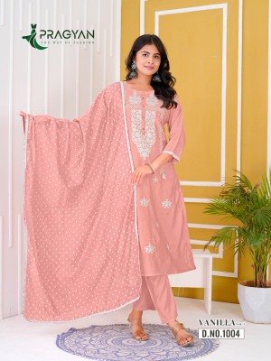 Pragyan Vanilla Vol 1  Heavy Roman Silk Top with Full Aster Embroidery And Chanderi Printed Dupatta with Border Lace Wholesale kurtis catalogs