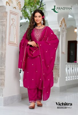 Pragyan Vichitra Vol 2 Heavy Vichitra 3 Piece Suit Set Straight Cut Bulk Wholesale kurti pant with dupatta Catalogs