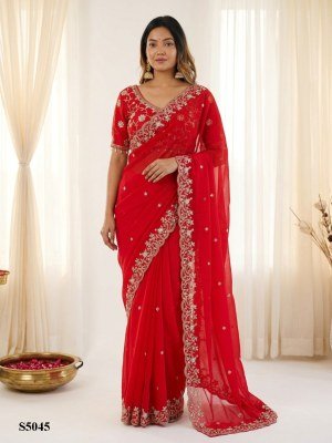 Pranavi S4041–S4045 Fendy Satin Designer Embroidery Saree sarees catalogs
