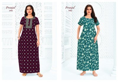 Pranjul Pragati Vol-19 Nighty Gown – Pure Cotton Printed Nighty night wear catalogs