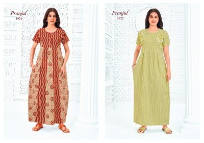 Pranjul Pragati Vol-19 Nighty Gown – Pure Cotton Printed Nighty night wear catalogs
