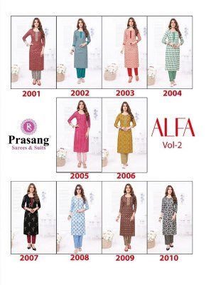 Prasang by Alfa Vol-2 fancy pure cotton printed kurti with pant catalogue at wholesale rate kurtis catalogs