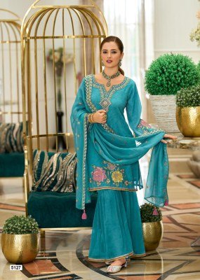 Prem Trend Hamsafar Orgenza Crush Emboss Print Sharara Set with Handwork And Dupatta Wholesale readymade suit catalogs