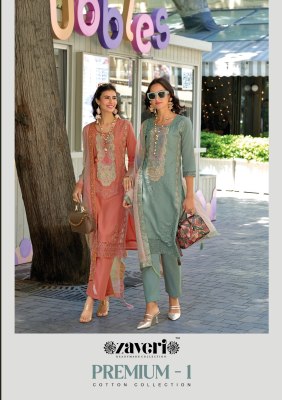 Premium 1 by Zaveri Cotton with Embroidered fancy readymade suit catalogue at amaviexpo Zaveri  women beauty 