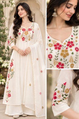 Premium 3 PCS Collection Mul Chanderi Top with Elephant Palazzo Dupatta Size wise Combo Set