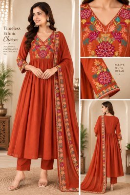 Premium 3-Piece A-Line Mal Chanderi Kurti Palazzo Dupatta Set with Embroidery Work Size wise Combo Set