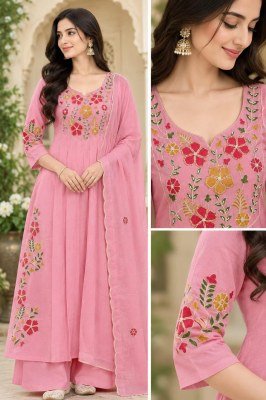 Premium 3-Piece Mul Chanderi Top Elephant Palazzo Dupatta Combo Set 