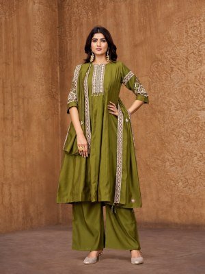 Premium 3 Piece Two Tone Roman Silk Rangila Feel Suit Set Size wise Combo Set