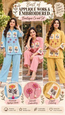 Premium Boutique Co-Ord Set Collection – Floral Appliqué Patch and Embroidery Work  Size wise Combo Set